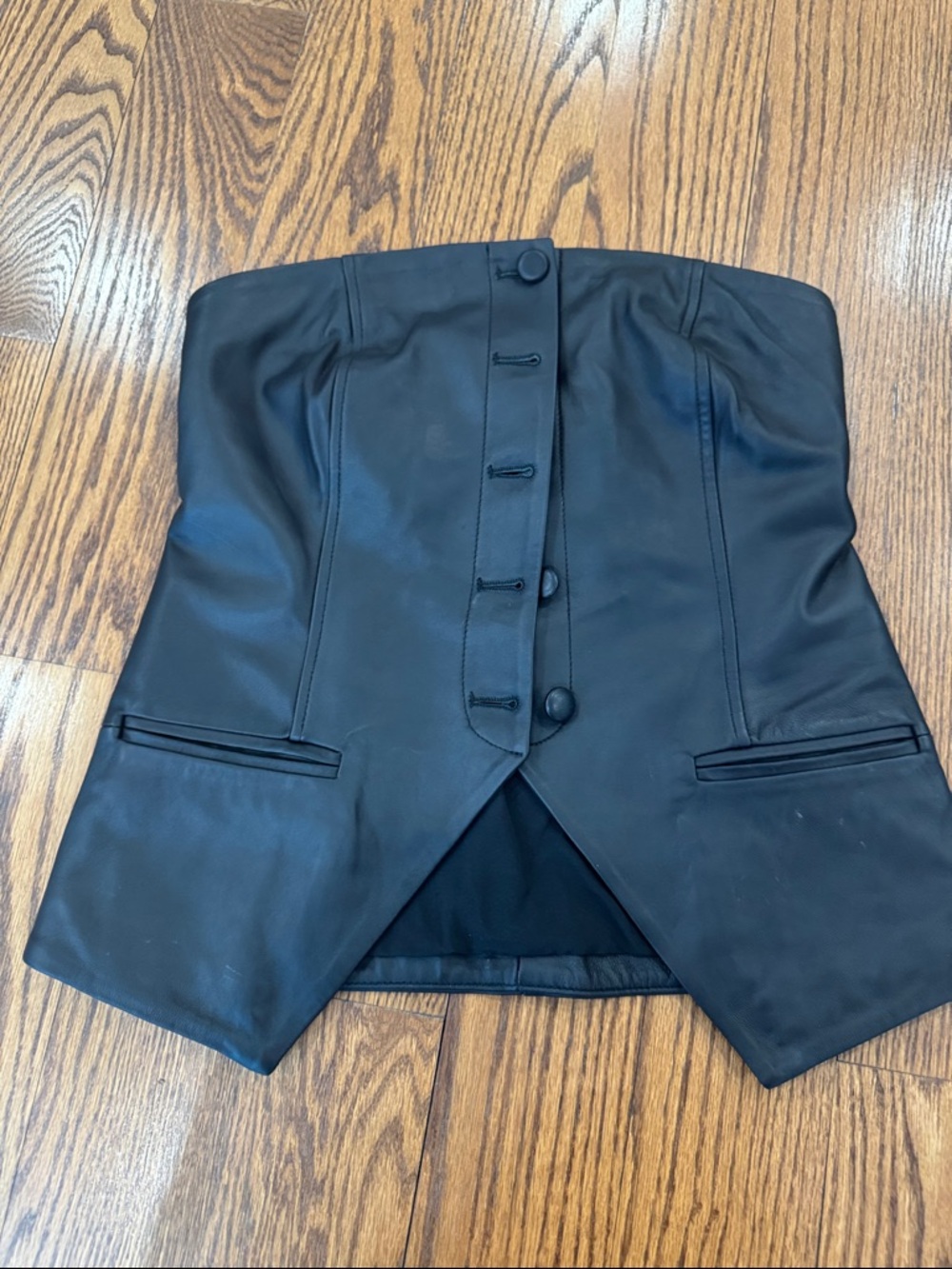 Strapless Black Leather Corset Bodysuit